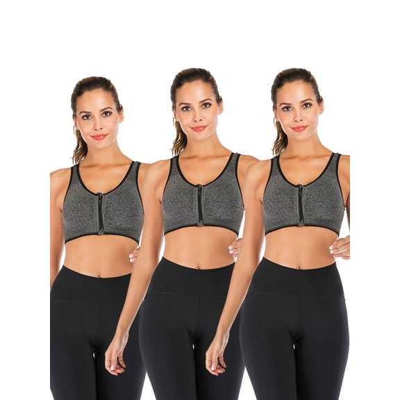 YouLoveIt Sports Bras, 3 pack Racerback Padded Stretch Fitness Tops Front Zipper Closure Sports Bra Mesh Racerback Sports Bra Workout Yoga Sports Bras