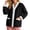 Black, variant on Womens Fuzzy Fleece Jacket Button Down V Neck Contrast Trim Bed Coat with Pockets Cozy Warm Fall Winter Loungewear Outerwear