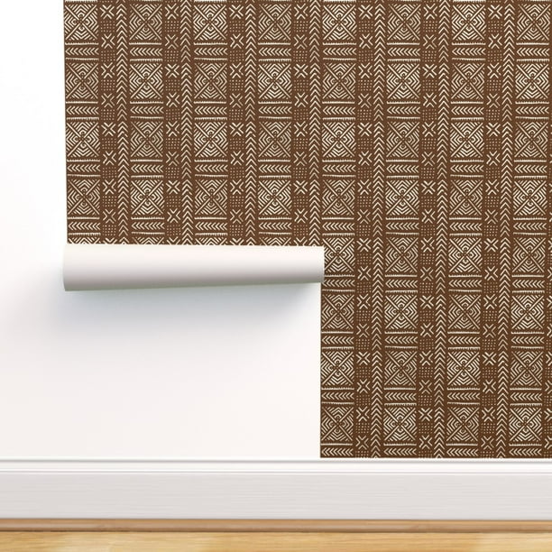 Peel & Stick Wallpaper 3ft x 2ft - Line Mud Cloth Brown Small Africa