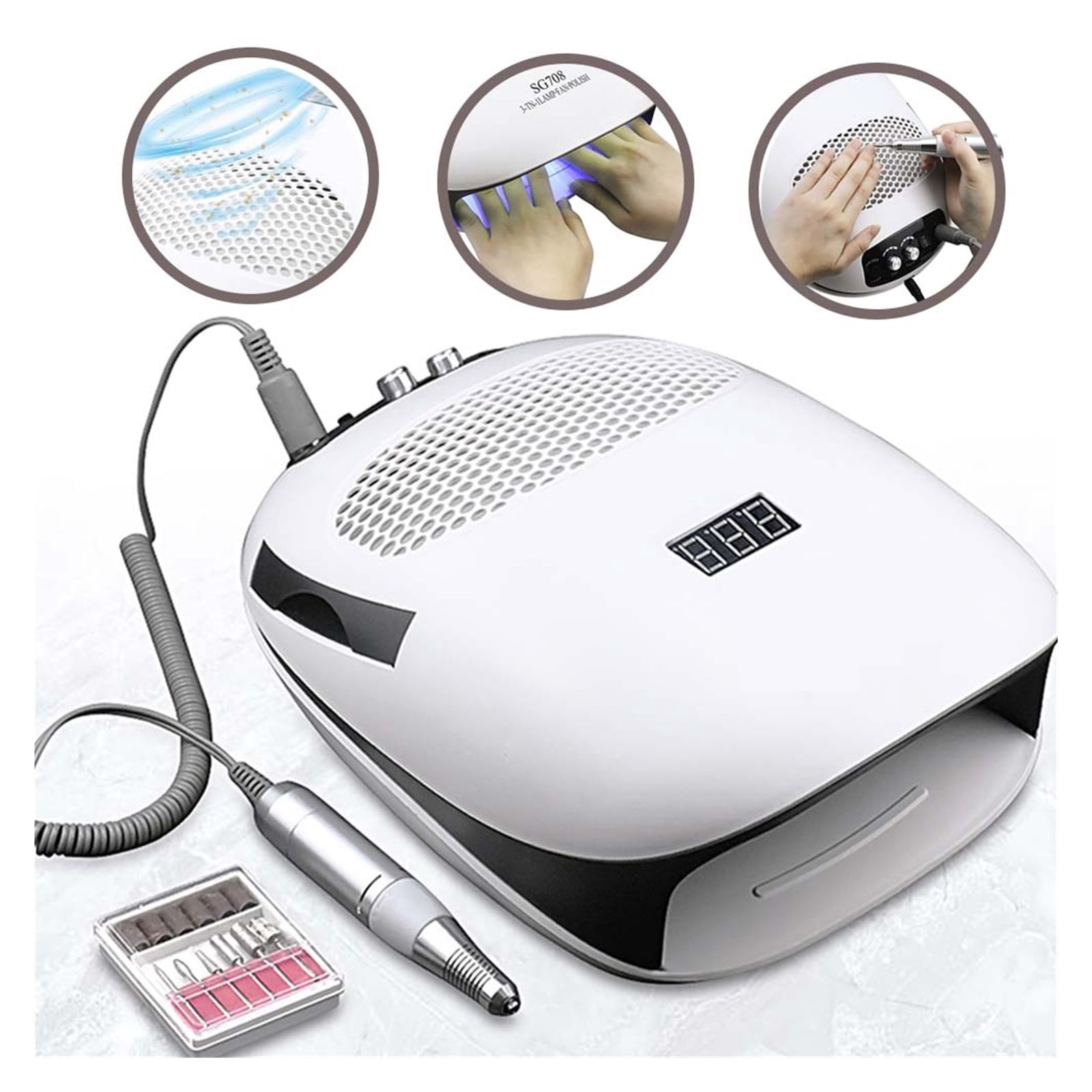 Nail Dust Vacuum, 140W 3-IN-1Multifunction Nail Dust Vacuum Cleaner Electric Nail Drill UV LED Nail Lamp Manicure Machine For Nail Salon Too ,Powerful Suction