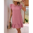 thumbnail image 5 of Summer Dresses for Women Round Neck Cap Sleeve Ruffle Hem Casual Smock Mini Dress Pink S, 5 of 7