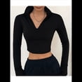 thumbnail image 4 of Camisas de Larga para Mujer, Blusas Informales de Negocios con Cuello en V, Suéter de Punto Acanalado, Blusas Ajustadas, Ropa Y2k Negro L, 4 of 8