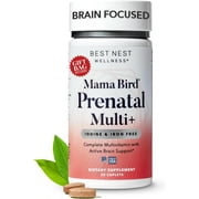 Best Nest Wellness Mama Bird Iron Free Prenatal Vitamins - No Iodine Pre Natal Multivitamin for Women, Vegan Prenatal Vitamins Without Iron, Methylfolate (Folic Acid) Once Daily with Gift Bag, 30Ct