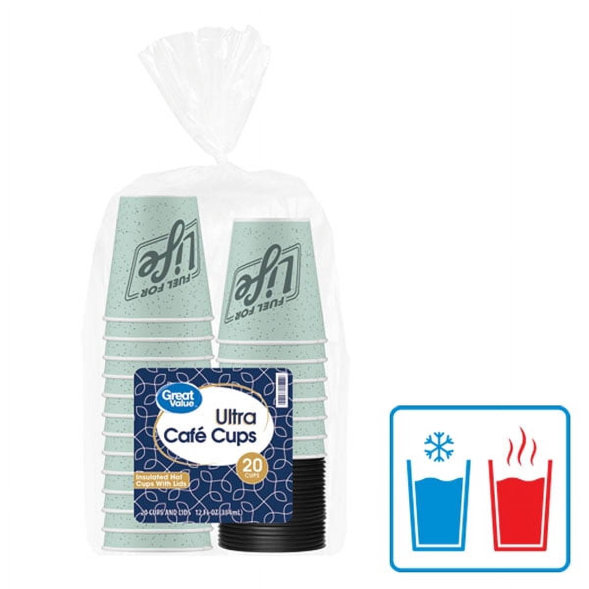 Great Value Ultra Cafe Disposable Hot Cups with Lids, 12 fl oz, 20 Count