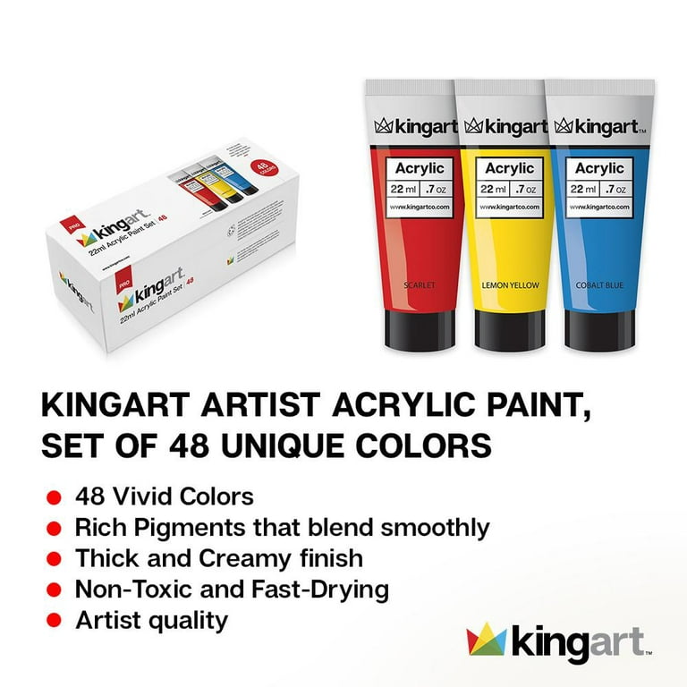 Kingart™ Pro Acrylic Paint 22ml 48 Vivid Rich Pigment Colors Tube Set