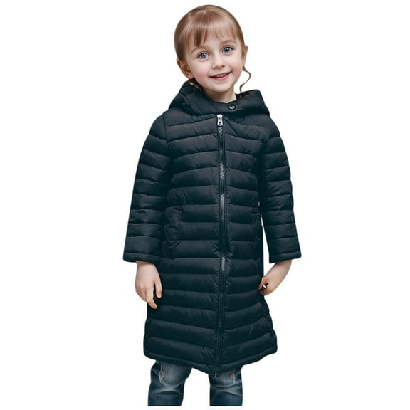 Puffer Jacket for Kids Hooded Zip Up Warm-Lined Padded Boys Coats and Girls Overcoats with Pockets(6 Years 140,Black)