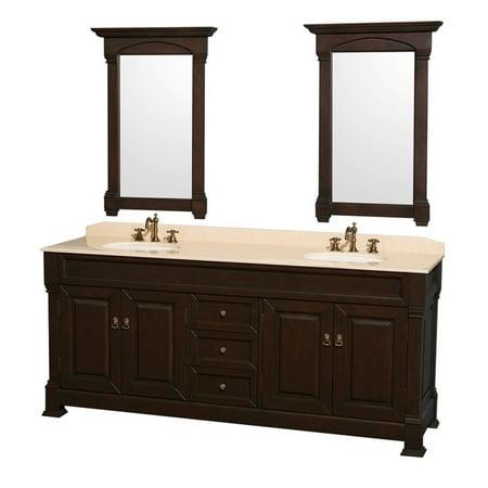 - Wyndham Collection Andover 80 inch Double Bathroom Vanity in Dark Cherry with White Carrera Marble Countertop, Undermount Oval Sinks, and 28 inch Mirrors