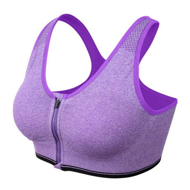 Women Zip Front Sports Bra Breathable Wireless Active Yoga Sports