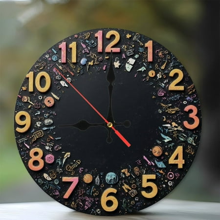 10-Inch Silent Wooden Wall Clock, Unique Colorful Handmade Clock Wall Decor Home Art Silent Non-Ticking Clock, Battery Operated (AA Batteries Not Included), Artistic Home Decor