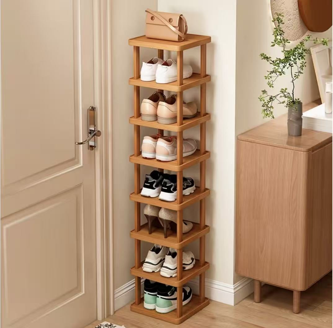 Costway Patented 7-Tier Double Rows Shoe Rack Vertical Wooden Shoe