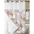 thumbnail image 3 of No Hook Shower Curtain with Snap-in Liner, Brown White Floral Waterproof Fabric Bathroom Curtains, Spring Botanical Leaves Farmhouse Bath Curtains & Mesh Top Window Stall 48"x72", 3 of 9