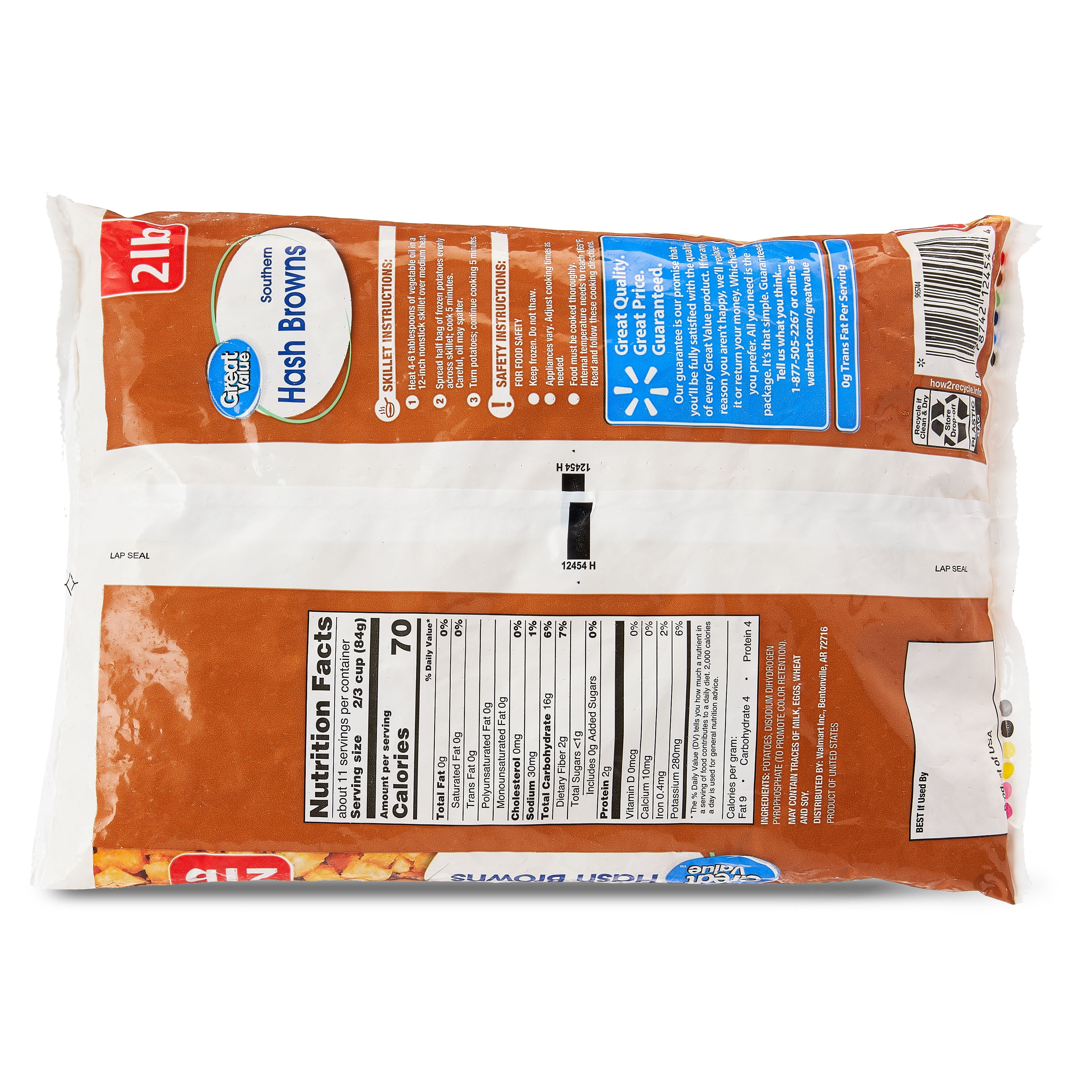 Great Value Southern Hash Browns, 32 oz Bag (Frozen)