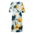 thumbnail image 4 of Enjoytime Midi Dresses for Women Casual Printed Round Neck 3/4 Sleeve Floral Dress Fashion Loose Wedding Guest Dress Multicolor S, 4 of 5