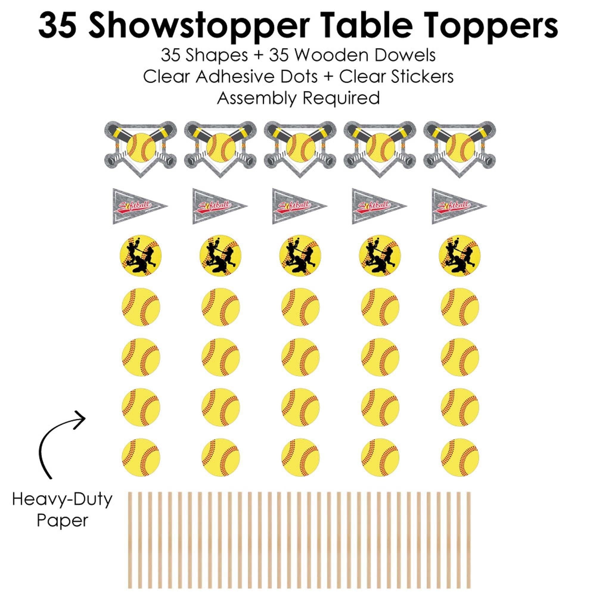 Big Dot of Happiness Grand Slam - Fastpitch Softball - Birthday Party or Baby Shower Centerpiece Sticks - Showstopper Table Toppers - 35 Pieces