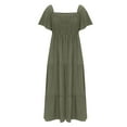 thumbnail image 5 of gakvbuo summer dresses for women 2024 vacation trendy Women's Summer Casual Short Sleeve V Neck Smocked Elastic Waist Tiered A Line Maxi Dress With Pockets, 5 of 6