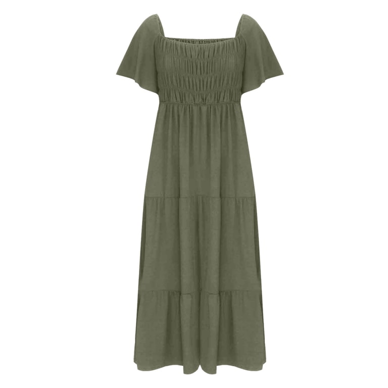 green emerald velvet dress Ever-Pretty Pleated Chiffon Ruffles Sleeve V-Neck Midi Midi Dress main image 0
