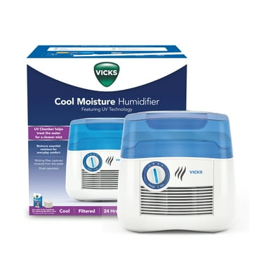 Vicks 1 gal 400 sq ft Cool Moisture Humidifier with UV Technology, V3900, Blue/White