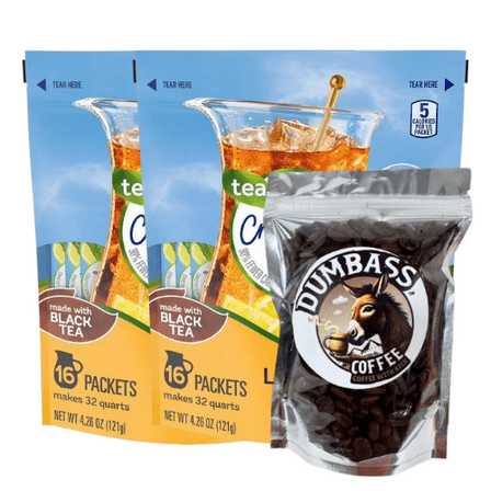 Crystal-Light Drink Mix 4.55 oz, 2 Pack (16 Pitcher Packets Total) (Peach Iced Tea)  with Dumbass Coffee Beans