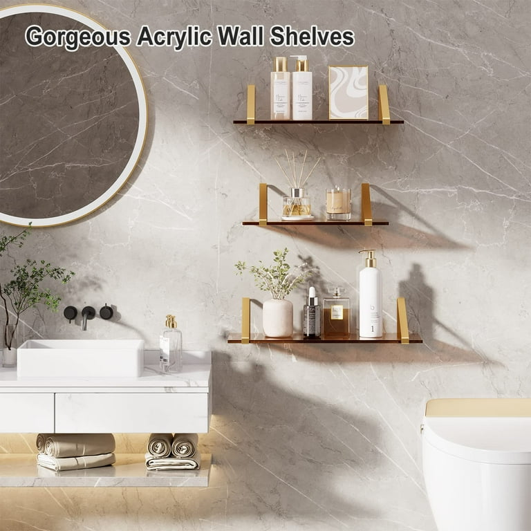 Acrylic Floating Shelves for Wall Decor Set of 3 Gold Wall Shelf