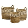 4 PC Round Belly Shaped Collasible Pop-Up Seagrass Basket with Ear Handles and Attached Tassels-Black and Natural
