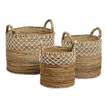 4 PC Round Belly Shaped Collasible Pop-Up Seagrass Basket with Ear Handles and Attached (Best Way To Pop Your Ears After A Flight)