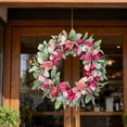thumbnail image 5 of Spring Front Door Wreath with Artificial Bunny Ear Leaves, Tulips & Roses, Faux Floral Greenery Wreath for Indoor Outdoor Home Decor, Wall Window Porch Farmhouse Easter Decorations, 19*19in, A, 5 of 8