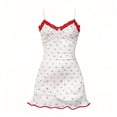 thumbnail image 3 of Helii Women Cherry Print Lace V Neck Nightgown Slim Fit Adjustable Spaghetti Strap Short Sleep Dress Breathable Ice Silk Pajamas Summer Homewear Cute Ruffle Hem Casual Nightgown Sleepwear for Women, 3 of 3