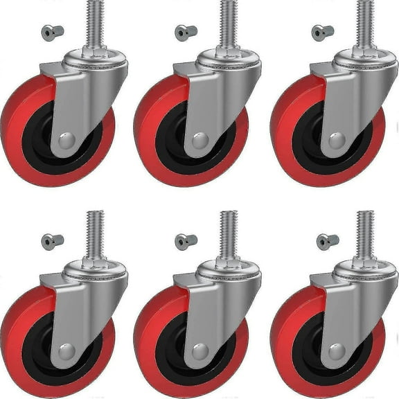 6 Pack Creeper Wheels 2.5 Inch Heavy Duty Swivel Caster Wheel Creeper Service Cart Stool Post Mount, M10 (around 3/8) X 1 Metric Threaded Stem Casters