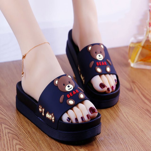 CAROOTU Thick Sole Slippers High Platform Shoe Cartoon Design PVC Flip Flop Anti-Slip for Indoor Outdoor