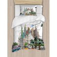 thumbnail image 3 of USA Queen Size Duvet Cover Set, Hand Drawn Las Vegas City Nevada Street Sketch Buildings Statue of Liberty Cars Palms, Decorative 3 Piece Bedding Set with 2 Pillow Shams, Multicolor, by Ambesonne, 3 of 3