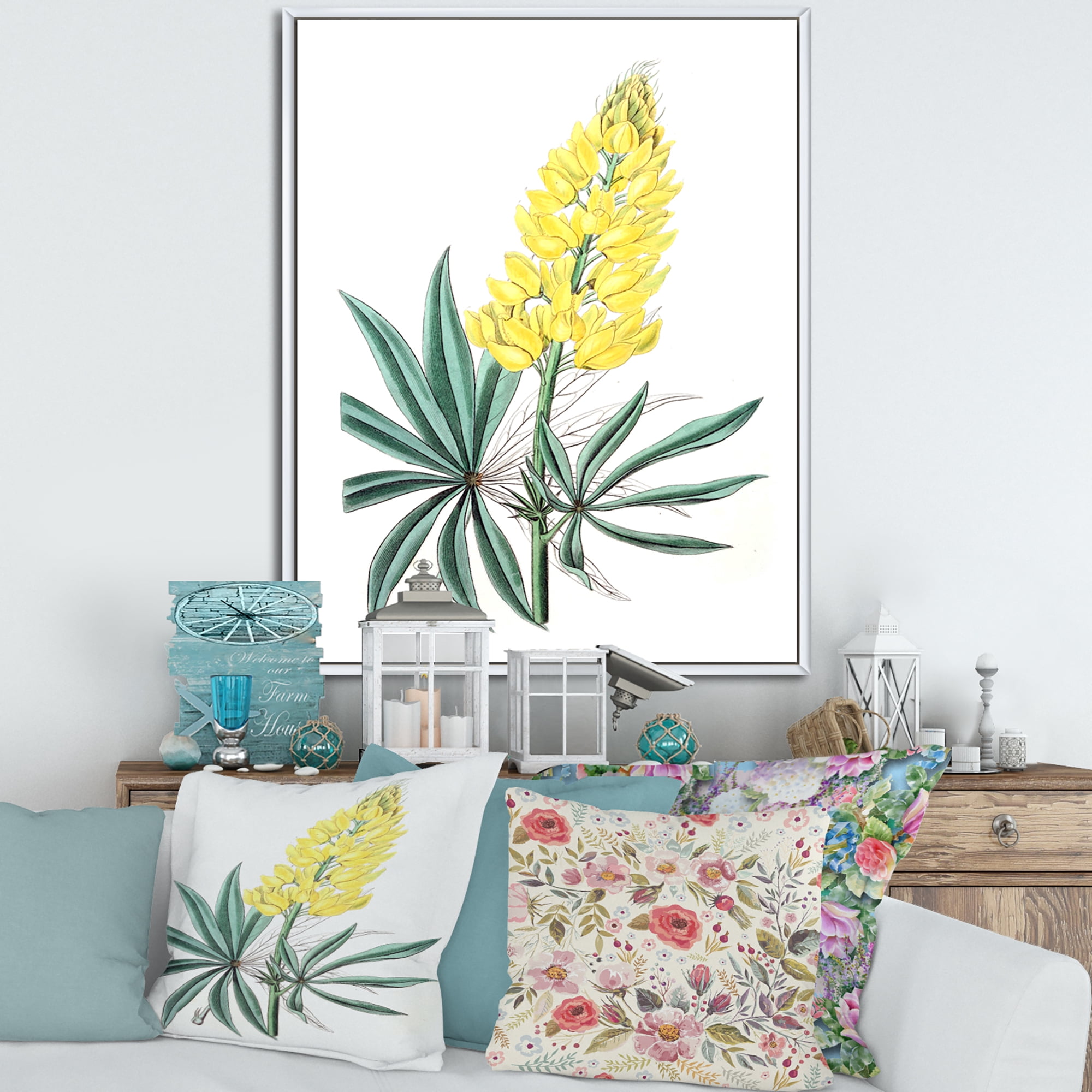 Designart 'Ancient Yellow Flower I' Traditional Framed Canvas Wall Art Print
