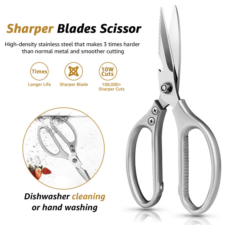 TAOMEE Kitchen Scissors,Kitchen Shears Heavy Duty Stainless Steel Poultry  Shears,Gold Silver 2 Pack 