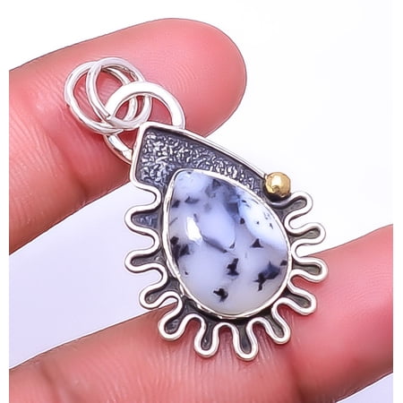 Merlinite Dendritic Opal 925 Sterling Silver Pendant 1.50" P8131, Christmas Gift