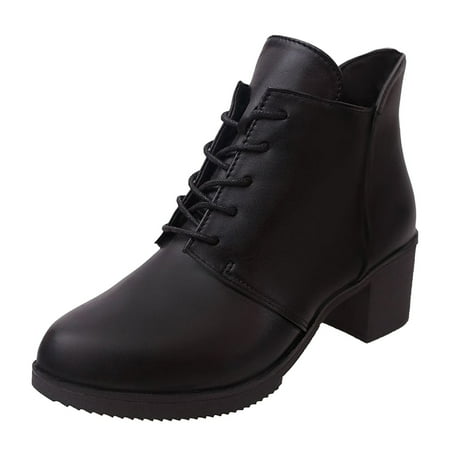 

PMUYBHF Wide Calf Knee High Heel Boots Women Shoes Thick High Heeled Ankle Boots Retro Fashion Outdoor Lace up Ankle Boots Zip-up Womens Fall Boots Knee High No Heel