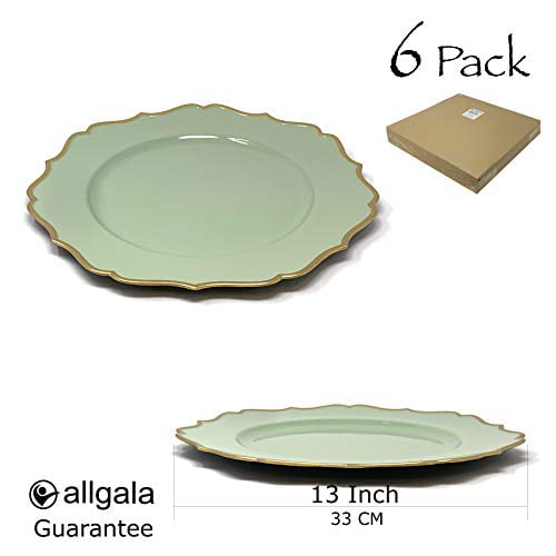 Allgala 13-Inch 6-Pack Heavy Quality Round Charger Plates-Floral Sage-HD80346