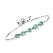 Gem Stone King 4.53 Ct Round Blue Zircon Green Peridot 925 Sterling Silver Tennis Bracelet for Women