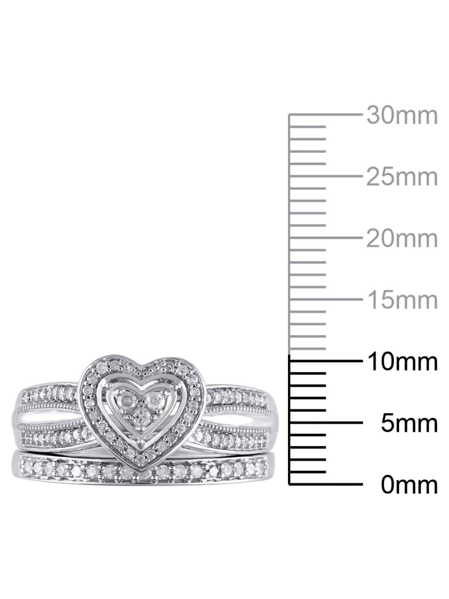 1/5 Carat T.W. (I3 clarity, I-J color) Forever Bride Heart Shaped Halo Diamond Composite Bridal set in Sterling Silver, Size 5