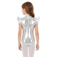 thumbnail image 2 of Hansber Girls Gymnastics Leotard Metallic Shiny Flying Sleeve Mock Neck Dance Bodysuit One Piece Tumbling Outfit Silver 12, 2 of 7