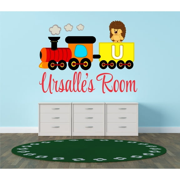 ALPHABET - Kids Nursery Bedroom Customized Name Art Decoration Urchin Hedgehog Animal Train Design Multicolored Vinyl Wall Decal - Easy To Apply Letter U Alphabet Art Wall Décor Sticker 10" x 7"