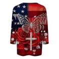 thumbnail image 6 of Uootdi 4th of July Tops for Women Rose Butterfly Cross Print 3/4 Sleeve Casual Loose Fit Lightweight Tees Gift, 6 of 7
