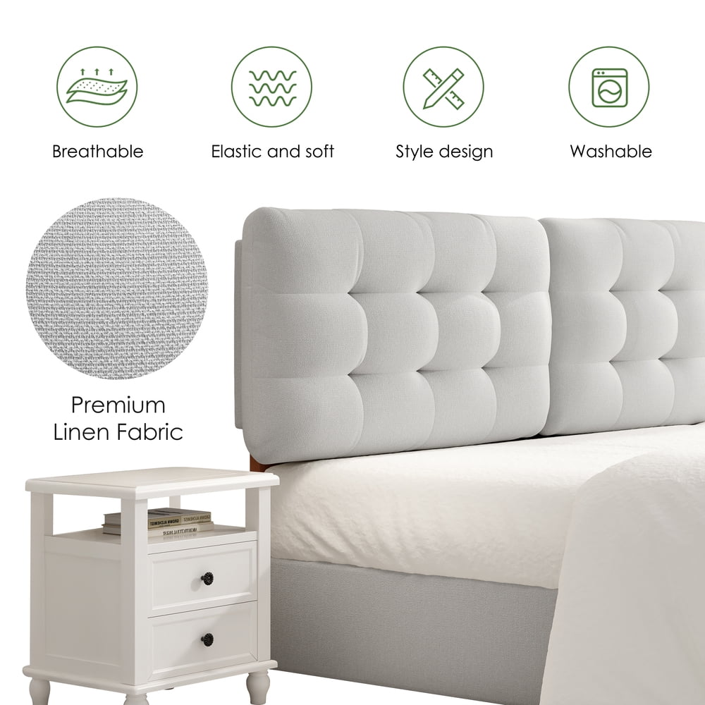 Someet Upholstered Headboard for King Size, Adjustable Height Headboard, Modern Button Tufting Solid Wood Headboard, Beige