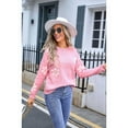 thumbnail image 6 of Womens Cute Flower Sweater Oversized Crewneck Knit Pullover Top Ribbed Knit Winter Outfits Jumper Tops Pink S, 6 of 8