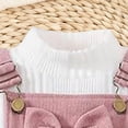 thumbnail image 4 of CAICJ98 Toddler Baby Girl Outfits Long Sleeve Ribbed T-Shirt Bow Overall Dresses Suspender Skirt Set Fall Winter Clothes (Red,12-18 Months), 4 of 7