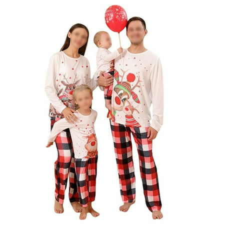

Canis Family Christmas Elk Pattern Round Neck Long Sleeves Pajamas Trousers