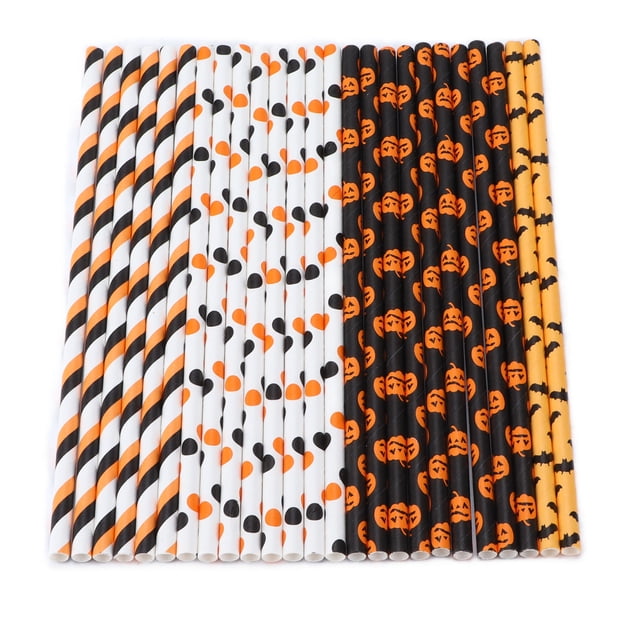 Pajita para bebidas, 125 unidades, pajitas de papel para Halloween, pajitas para cóctel, decoración para festivales, parte superior de la línea Jadeshay A