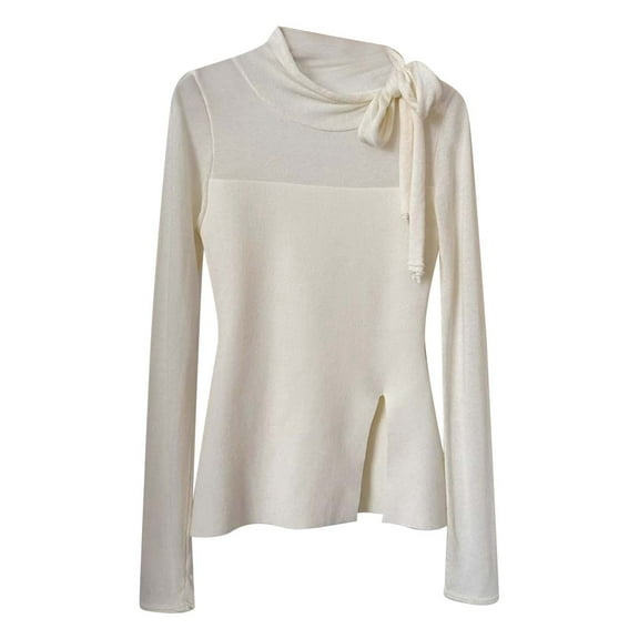 French Style Slim Fit Bodysuit Women’s Plus Size Top Elegant Tie Bow Design Comfortable Stretchy Fabric Flattering Casual Outfit Loose Dressy Casual Basic Clothes