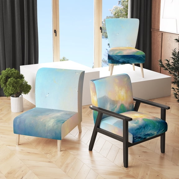 Designart "Turquoise Seascape Surf" Upholstered Nautical & Coastal Accent Chair and Arm Chair