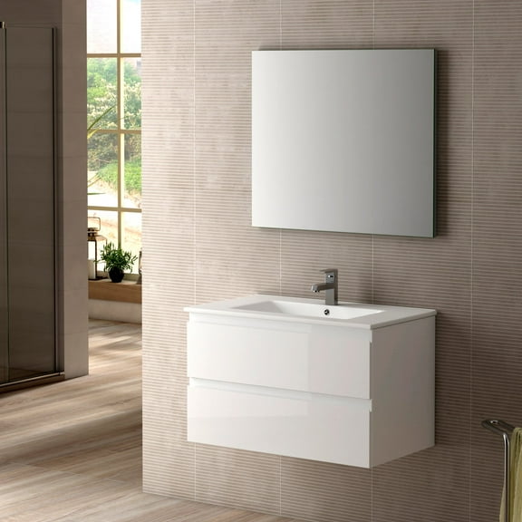 DAX Pasadena Vanity Cabinet 32 In Glossy White w/ Onix Basin