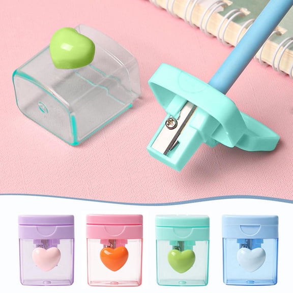 Tarmeek 1 Pack Cute Double Hole Pencil Sharpener, Two Holes Manual Pencil Sharpener, Hand Crank Pencil Sharpener Transparent Cover with Container for Pencils, Durable Plastic Sharpener