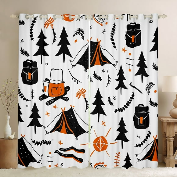 Erosebridal Happy Camping Theme Curtains for Living Room, Tent Pine Tree 30%-50% Blackout Curtains for Bedroom (42x84)